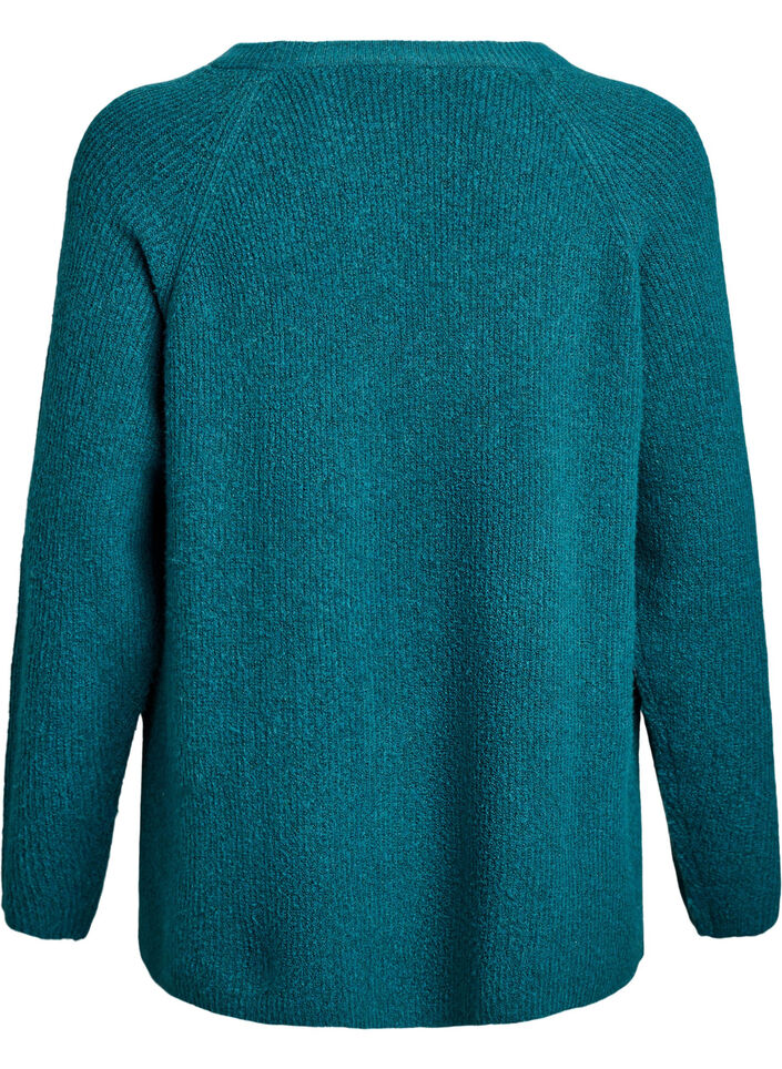 Sweter z dzianiny z ukosnym wzorem i rekawami raglanowymi, Zielony, Packshot image number 1