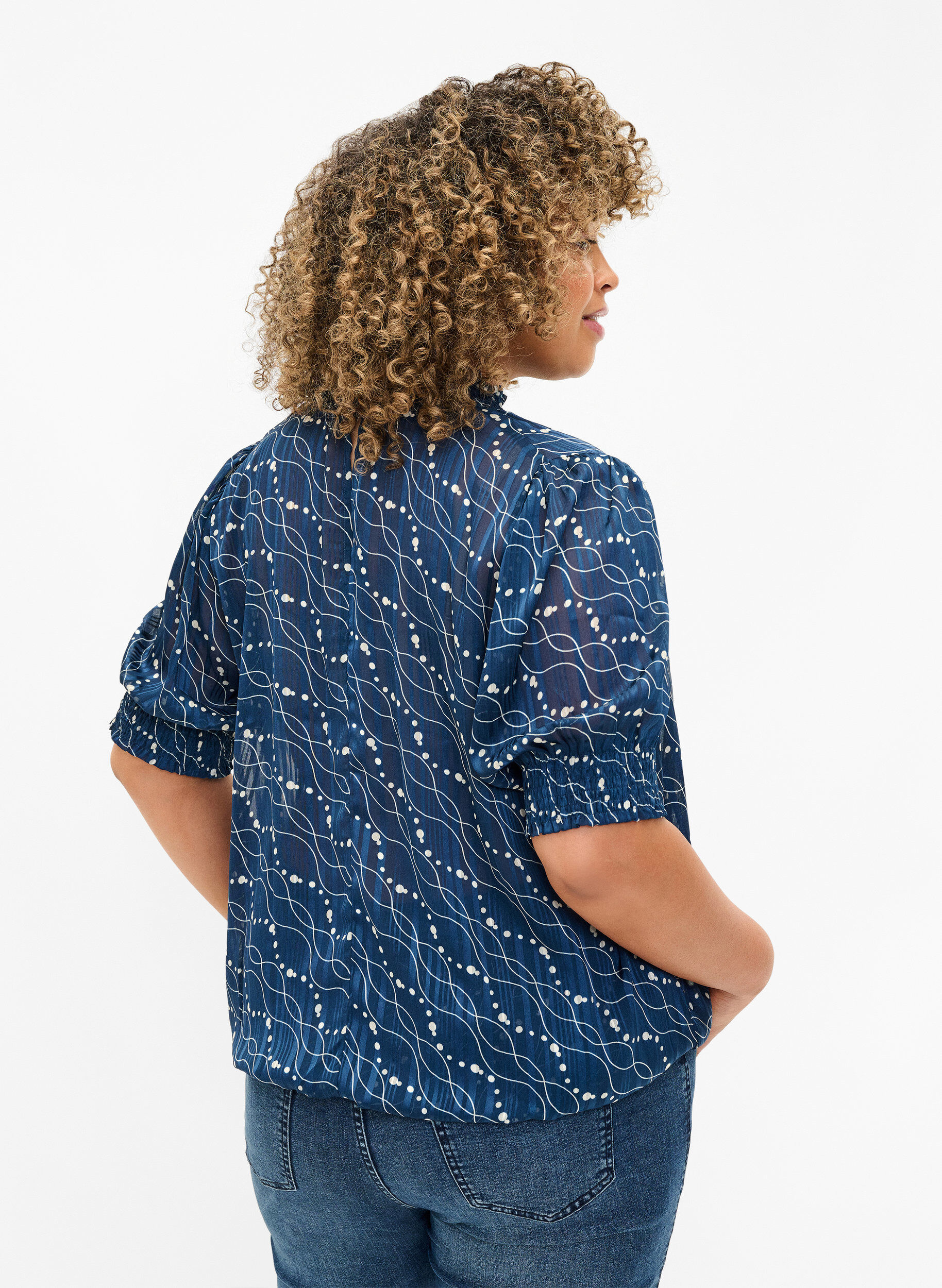 Zizzi Bluzka z kr&oacute;tkim rekawem i nadrukiem, Dress Bl. Swirl AOP, Model image number 1