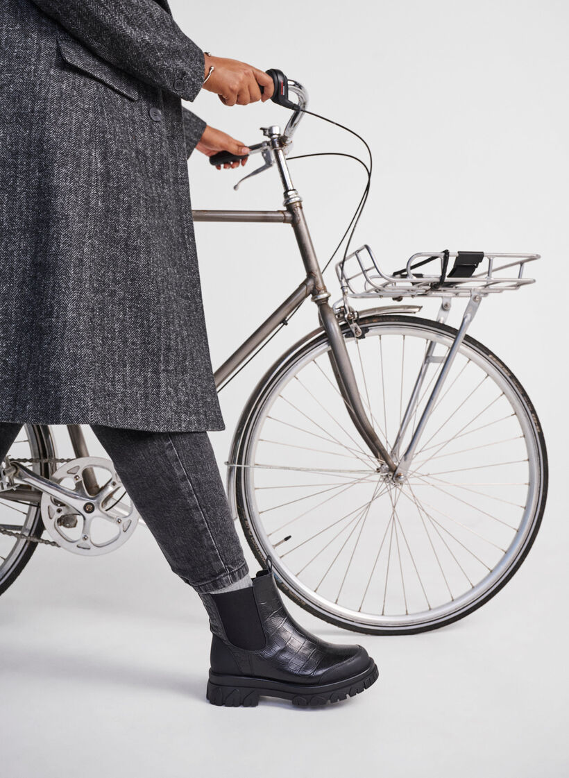 Szerokie - Skórzany botek Croco Chelsea, Black, Image image number 0