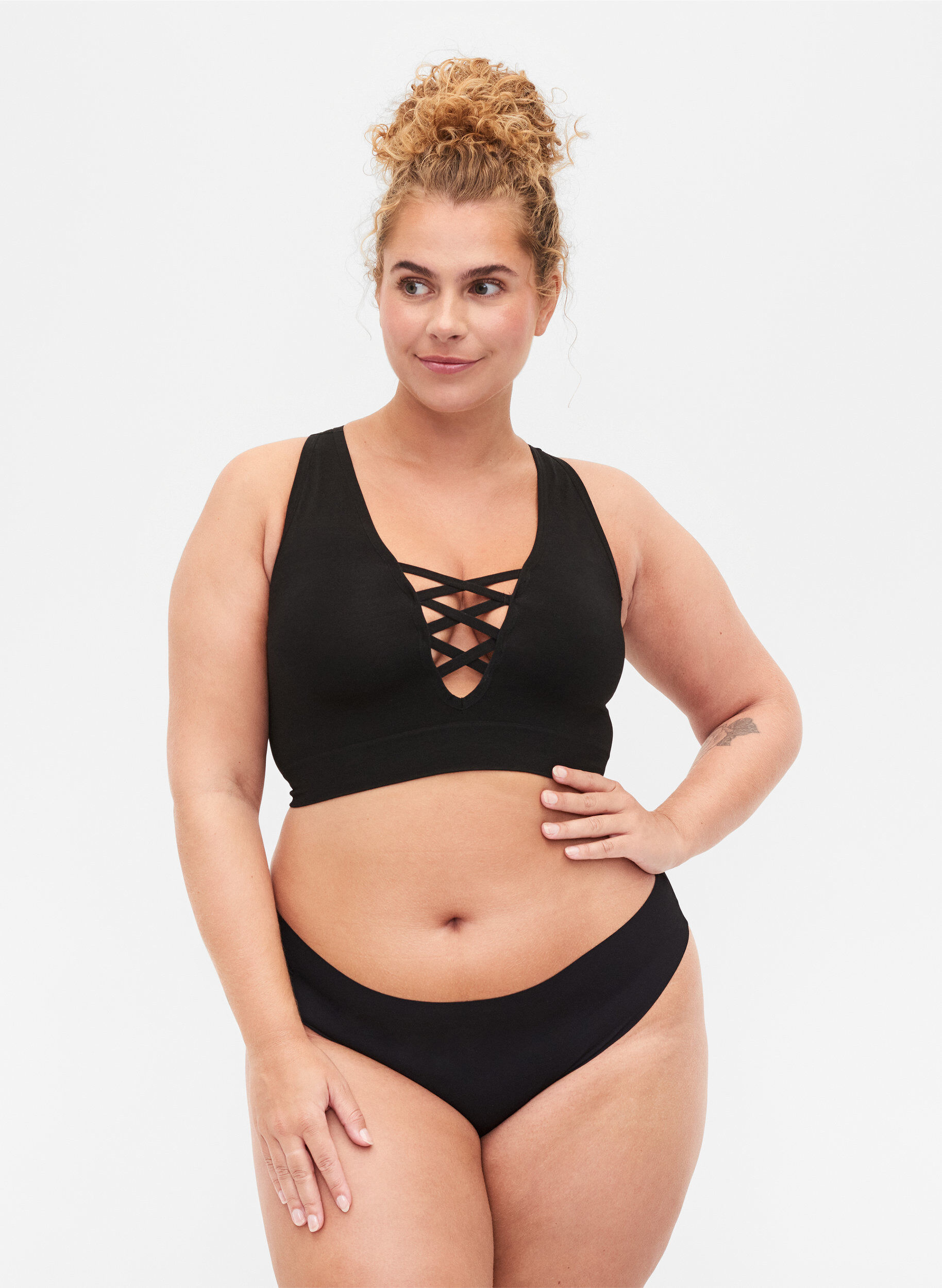 Zizzi 2-pack bezszwowe spodnie 3/4, Black, Model image number 0