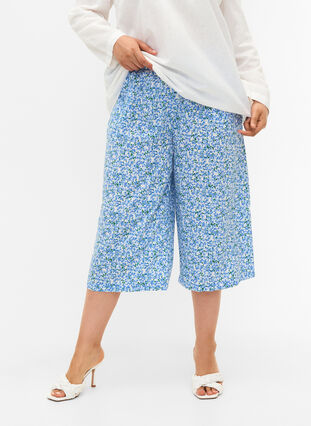 Spodnie culotte z nadrukiem, Blue Small Flower, Model image number 2