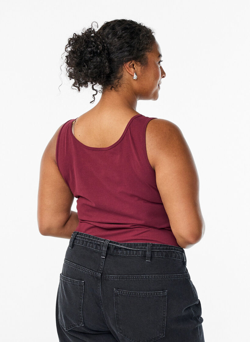 Podstawowy top bawelniany w jednolitym kolorze, Ciemnobordowy, Model image number 2