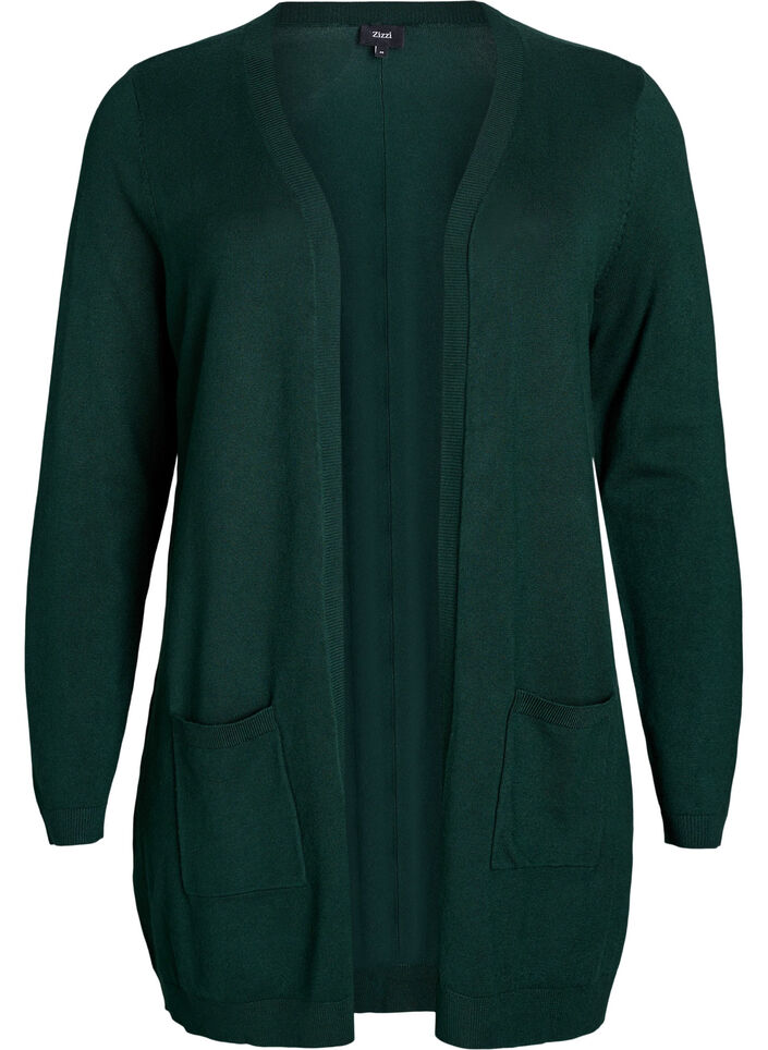 Dlugi, dzianinowy kardigan z mieszanki wiskozy, Zielony, Packshot image number 0