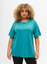 Koszulka treningowa z krótkim rekawem i okraglym dekoltem, Green-Blue Slate, Model
