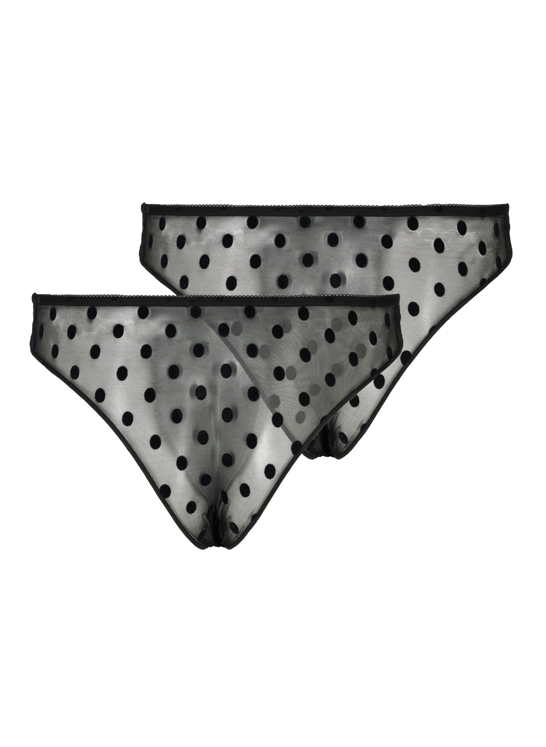 Zizzi Polka dot mesh G-string 2-pack, Black, Packshot image number 1