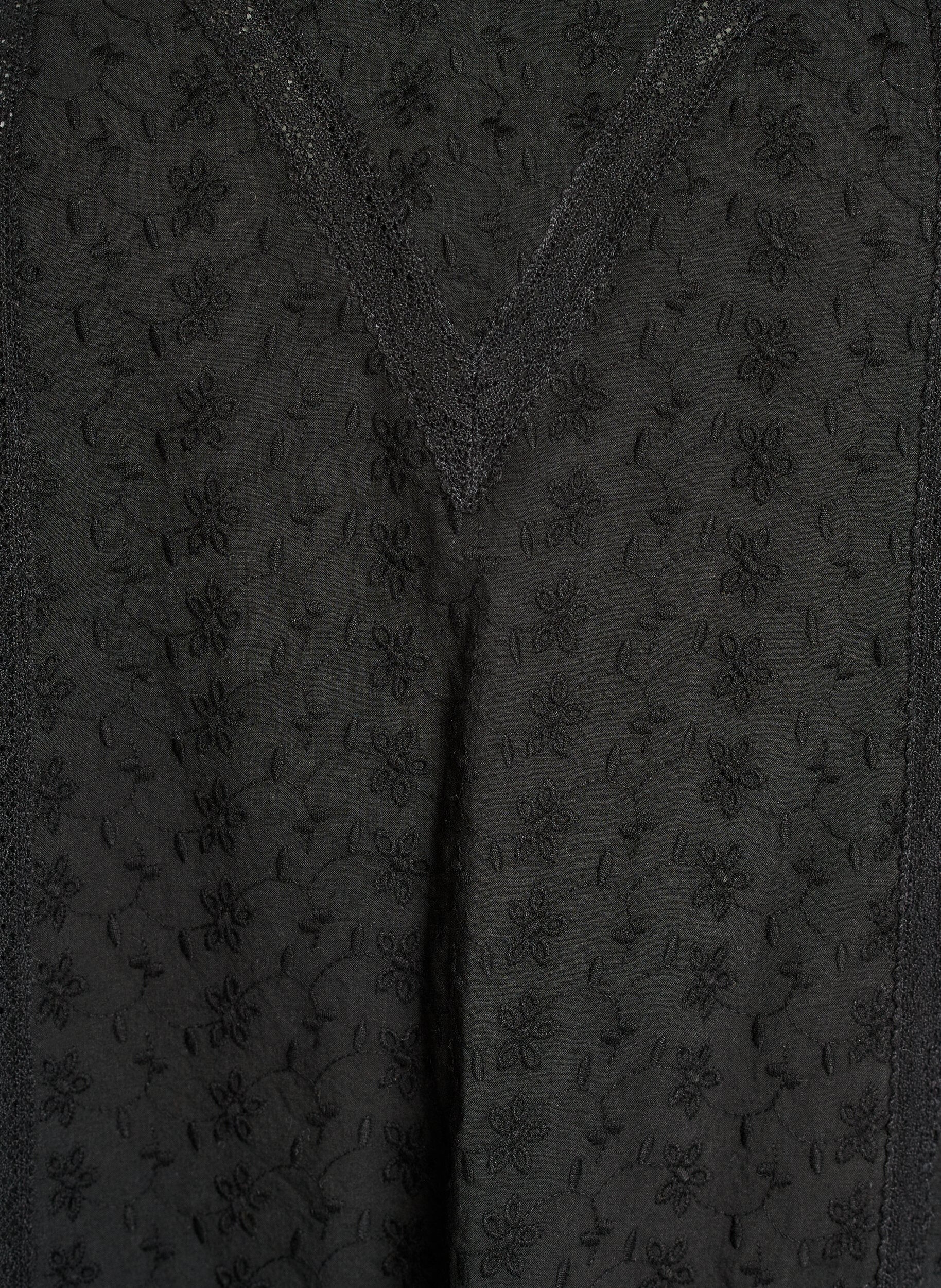 Zizzi Sukienka bawelniana do kolan z haftem i dekoltem w ksztalcie litery V, Czarne, Packshot image number 2