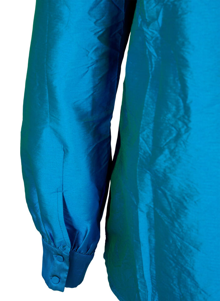 Blyszczaca bluzka koszulowa z falbanami, Diva Blue, Packshot image number 3