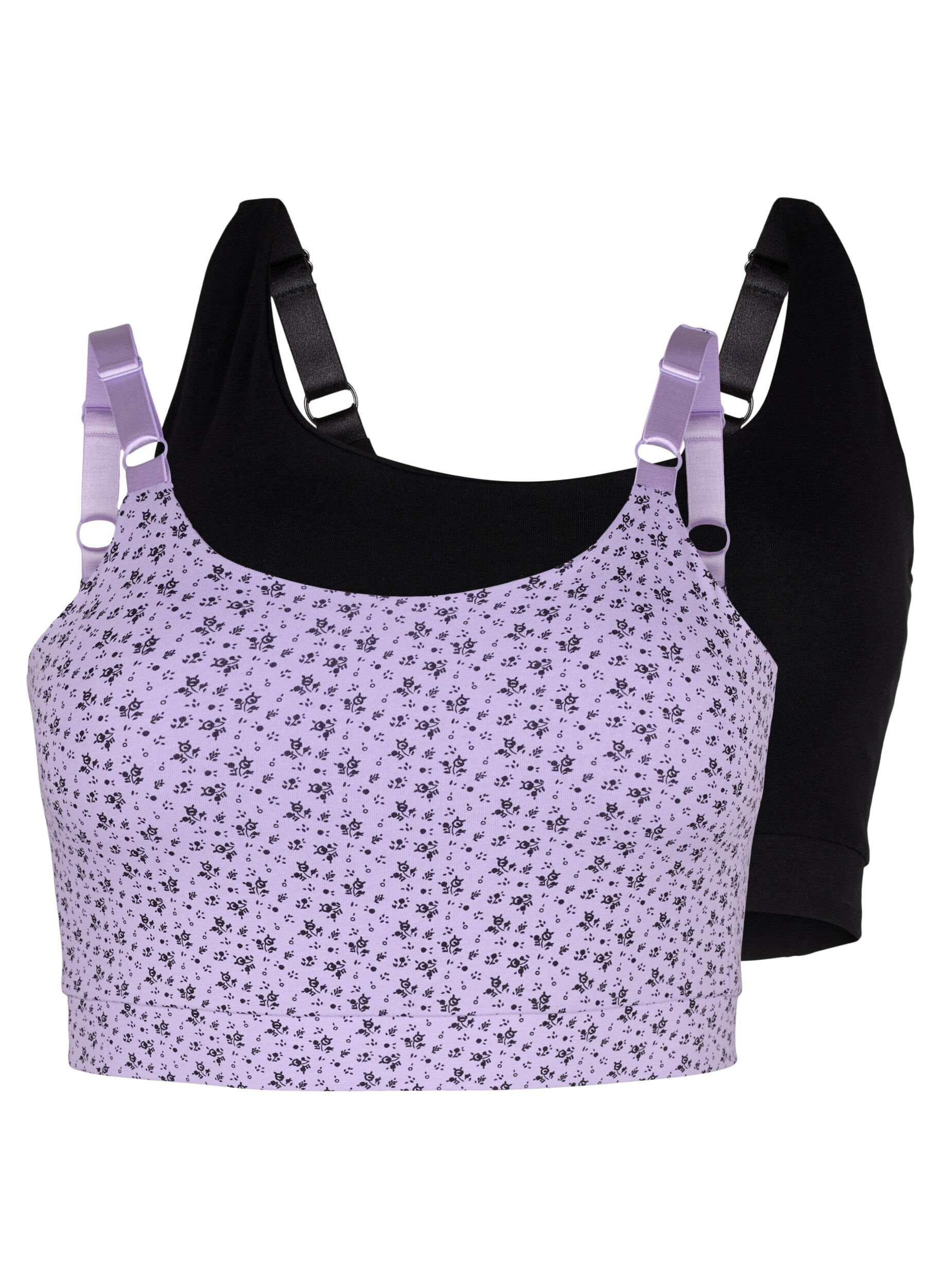 Zizzi 2-pack bawelniany top z mozliwoscia regulacji ramiaczek, Purple Rose/Black, Packshot image number 0