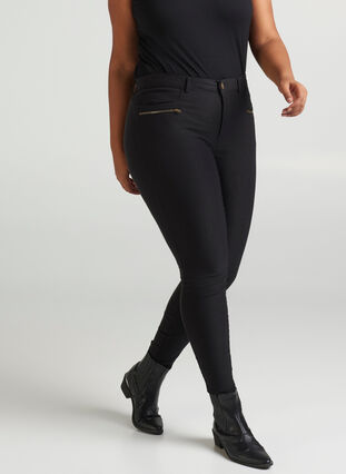 Dopasowane spodnie z suwakami, Black, Model image number 3