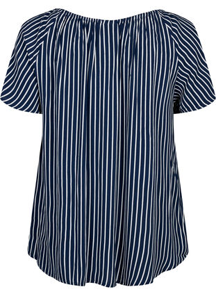 Gladka wiskozowa bluzka z krótkim rekawem, Navy B./White Stripe, Packshot image number 1