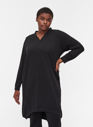 Plain sweat dress, Black, Model image number 0