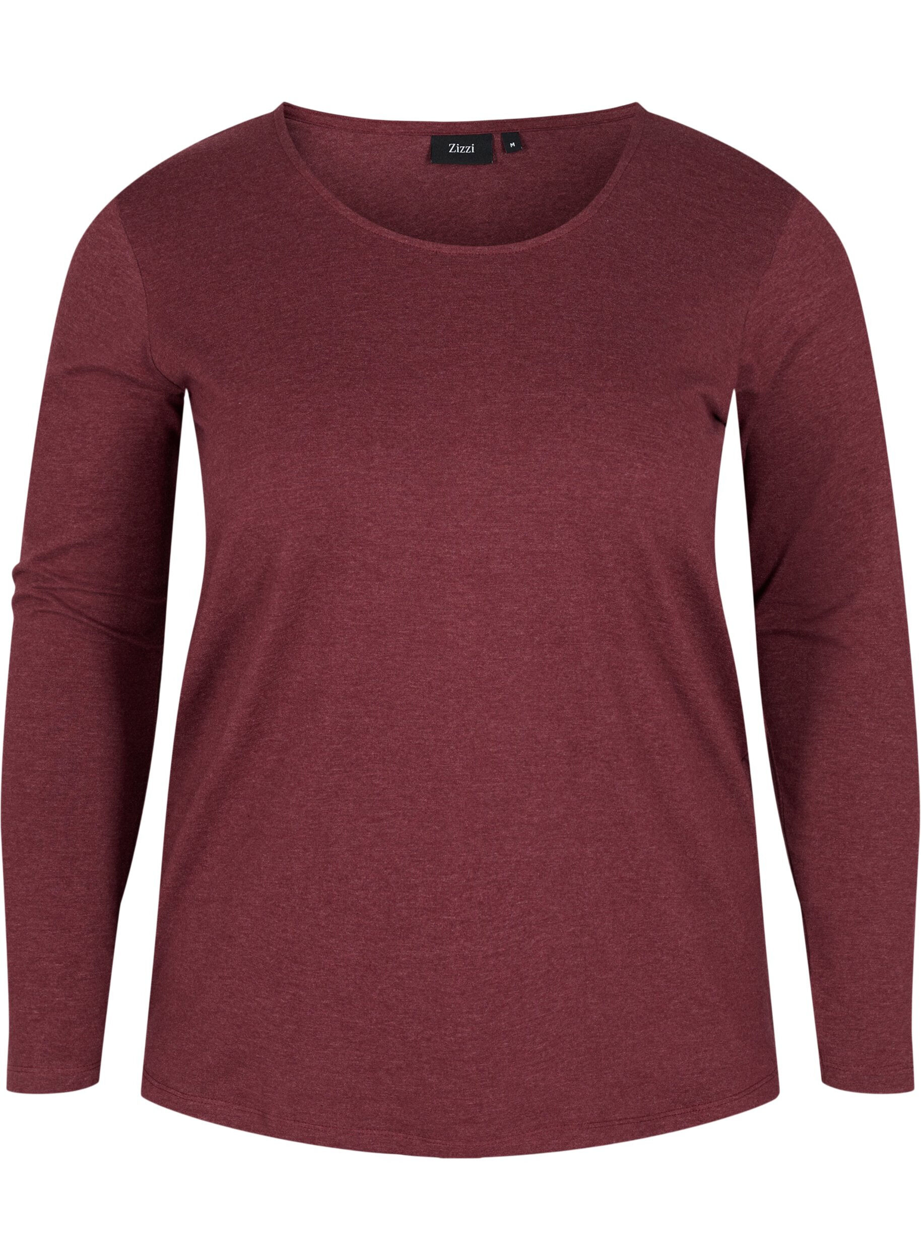 Zizzi Basic blouse with long sleeves, Cabernet Melange, Packshot image number 0