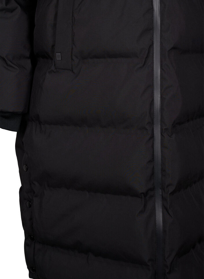 Dlugi, puchowy plaszcz zimowy z kapturem, Czarne, Packshot image number 3