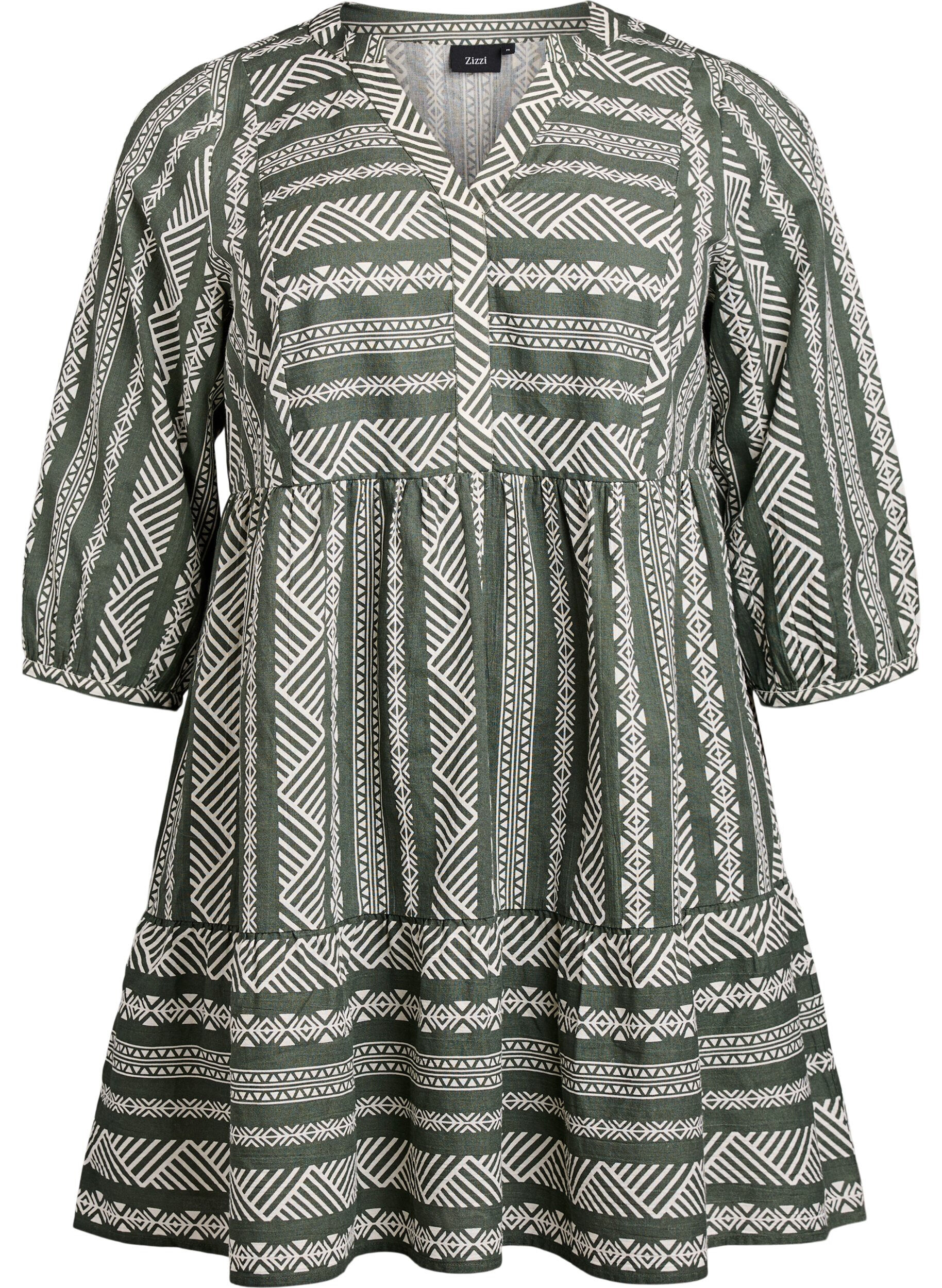 Zizzi Kr&oacute;tka sukienka z graficznym nadrukiem i rekawami 3/4, Zielony, Packshot image number 0