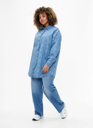 Luzna kurtka jeansowa ze wzorem, Light blue denim, Model image number 2