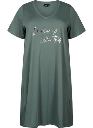 Koszula nocna z bawelny organicznej z dekoltem w szpic (GOTS), Balsam Green Woke, Packshot image number 0