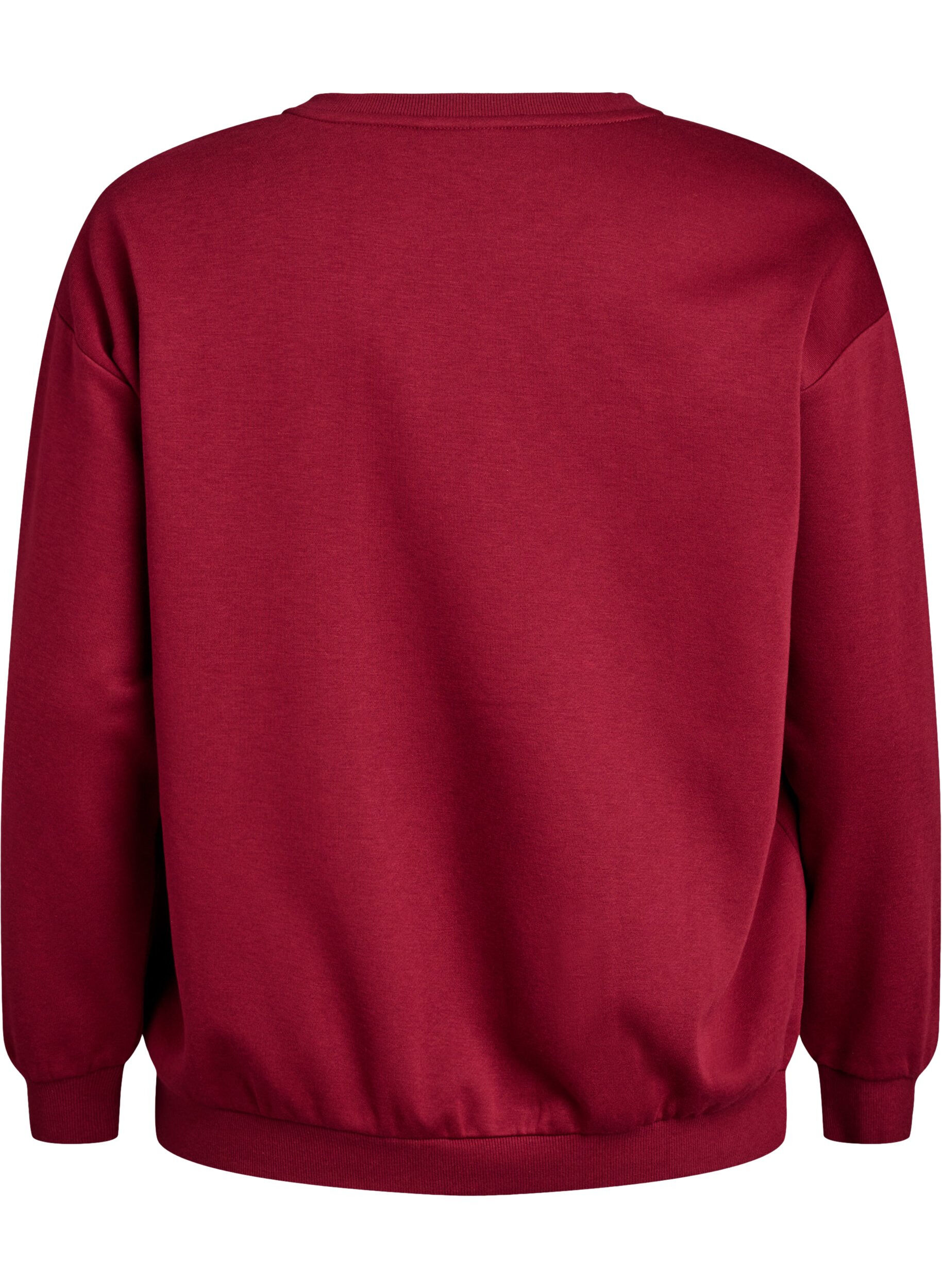 ZizziBluza z napisem z tkaniny frotte, Ciemnobordowy, Packshot image number 1