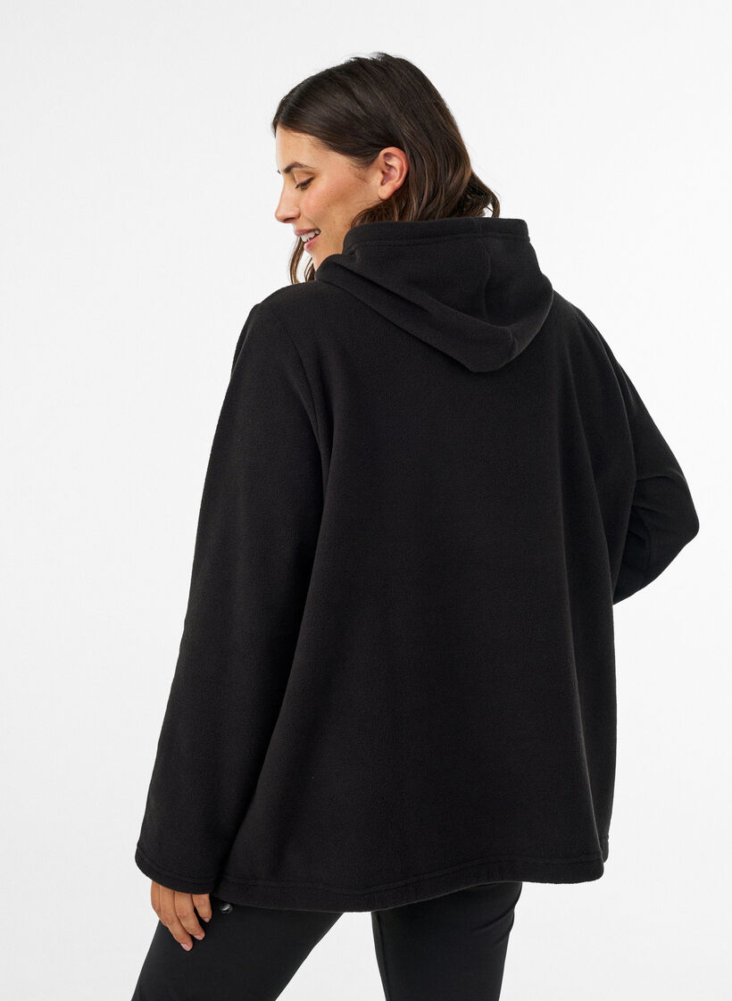 Bluza z kapturem z polaru z wysokim kolnierzem i haftowanym tekstem, Czarne, Model image number 2