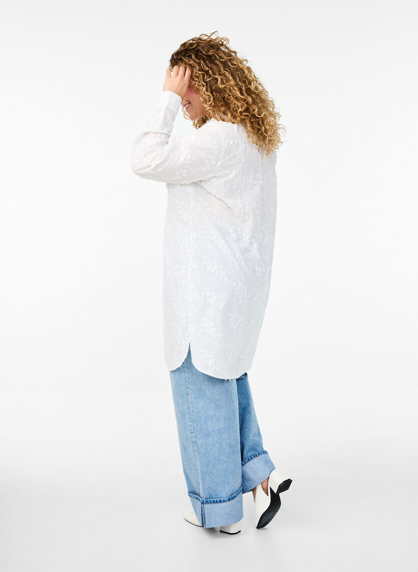 Sukienka koszulowa z haftowanymi kwiatami, Biały, Model image number 2