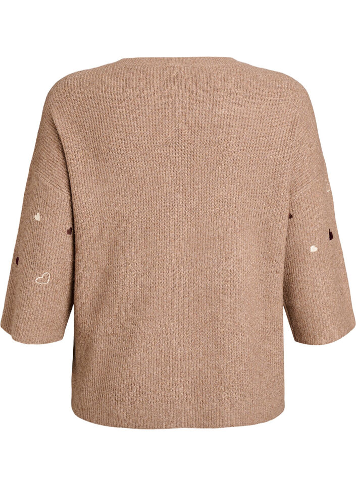 Sweter w serduszka z rekawami 3/4, Brązowy, Packshot image number 1