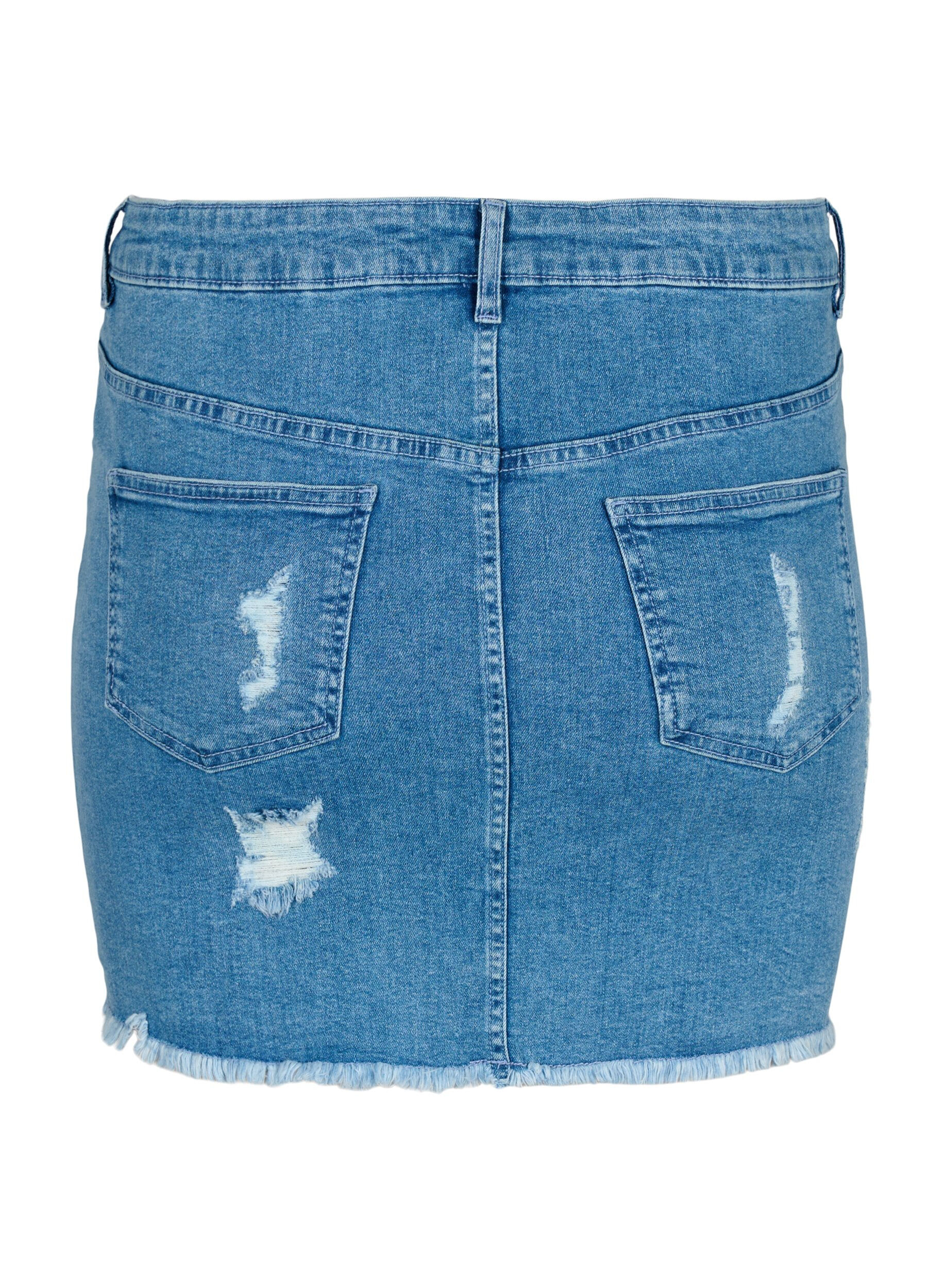 Zizzi Obcisla, podarta sp&oacute;dnica dzinsowa, Blue denim, Packshot image number 1