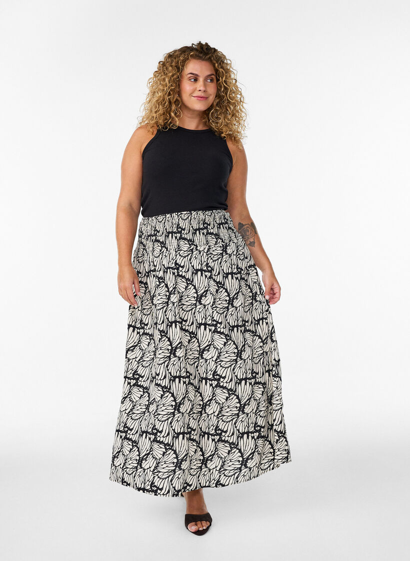 Sp&oacute;dnica maxi z wiskozy z marszczeniem, Czarne, Model image number 0