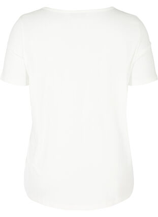 T-shirt z krótkim rekawem i dekoltem w szpic, Warm Off-white, Packshot image number 1