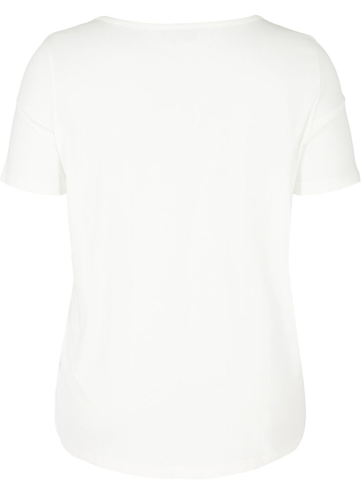 T-shirt z krótkim rekawem i dekoltem w szpic, Warm Off-white, Packshot image number 1