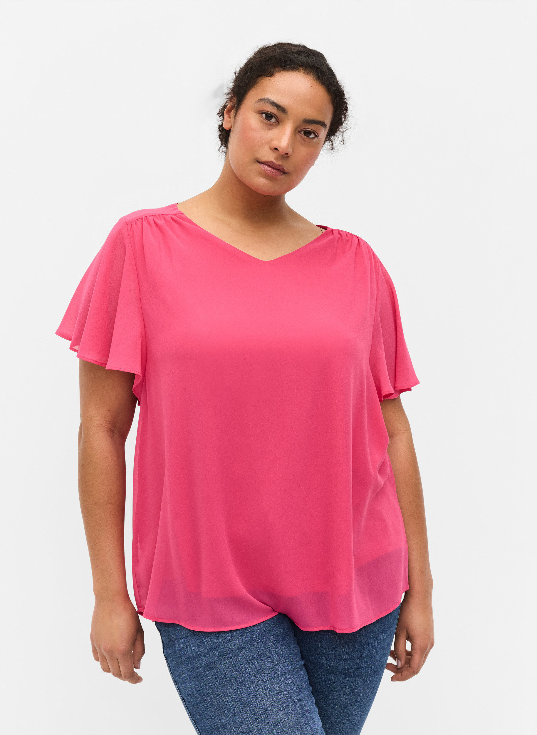 Zizzi Short-sleeved blouse, Magenta, Model image number 0