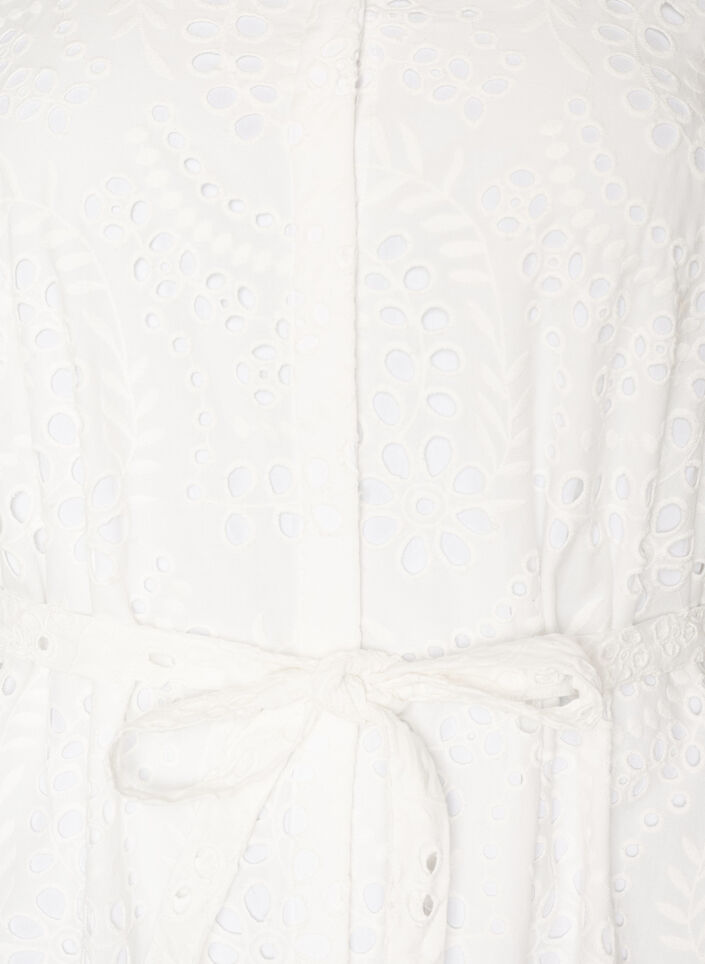 Sukienka-koszulka w stylu broderie anglaise z pasem do wiazania, Biały, Packshot image number 2