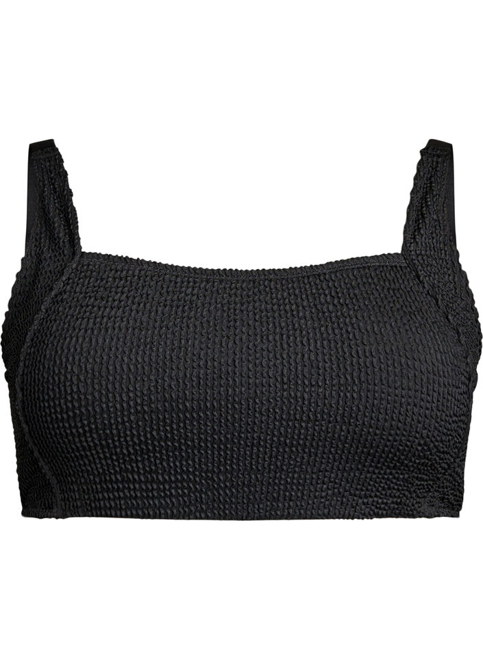 Góra od bikini z krepy z regulowanymi ramiaczkami, Czarne, Packshot image number 0