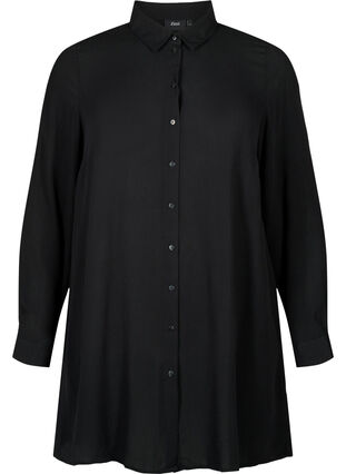Dluga wiskozowa koszula z dlugim rekawem, Black, Packshot image number 0