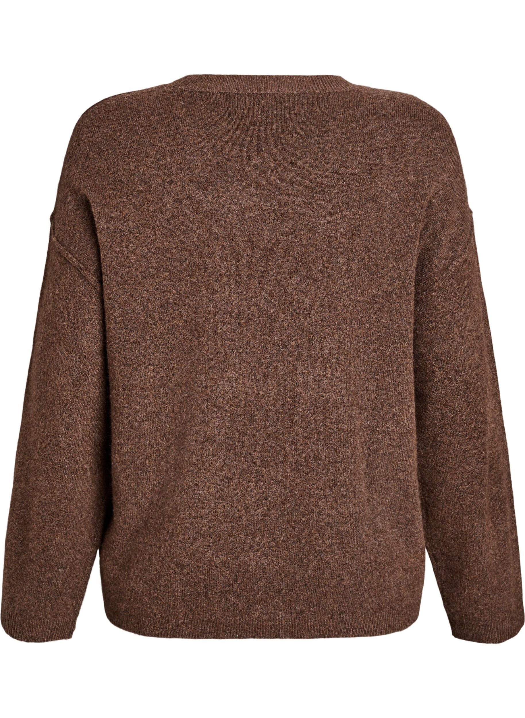 ZizziLuzny dzianinowy sweter z widocznymi szwami, Brązowy, Packshot image number 1