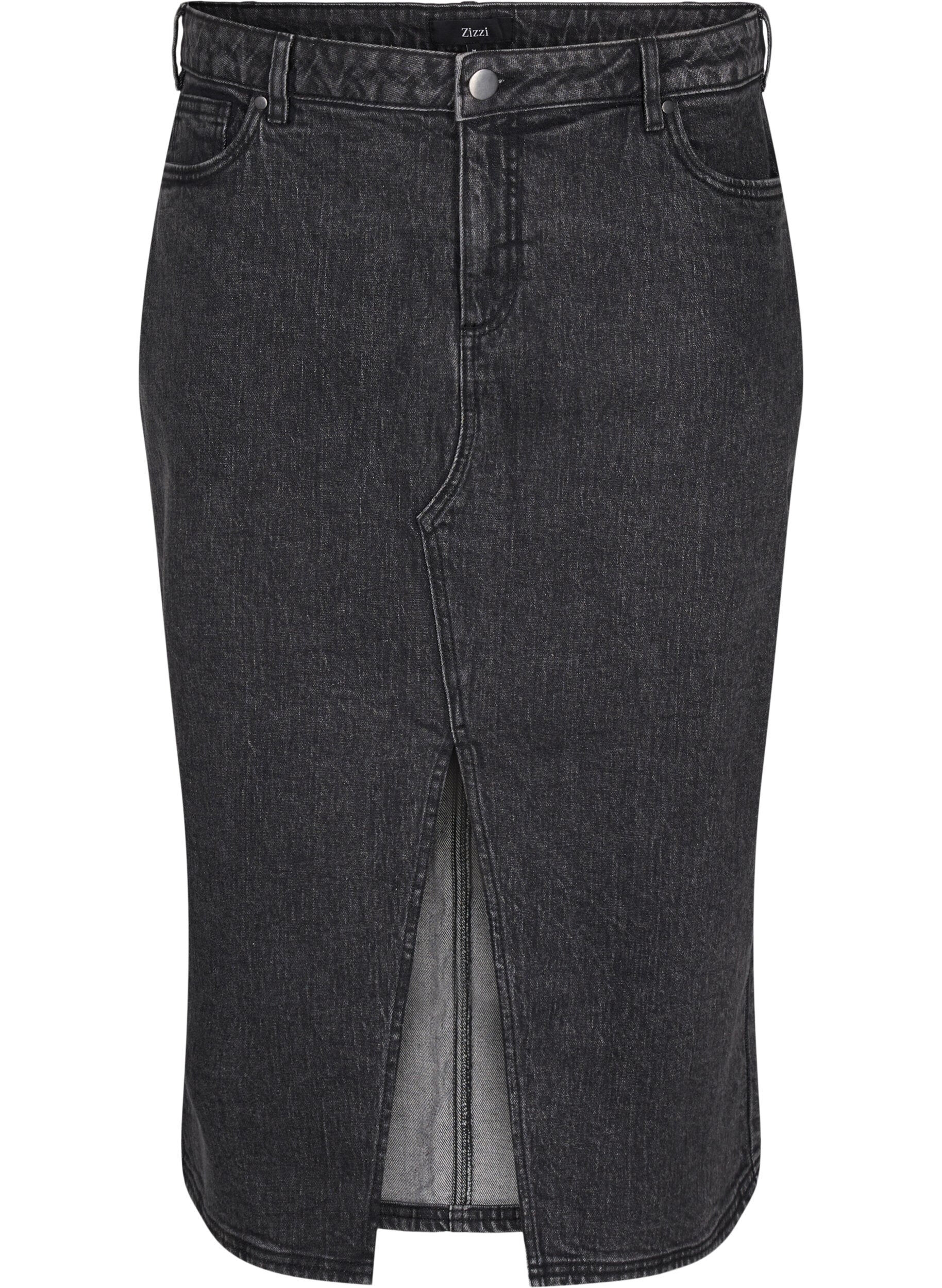 Zizzi Sp&oacute;dnica dzinsowa z rozcieciem z przodu, Dark Grey Denim, Packshot image number 0