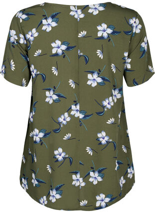 Flash – bluzka z krótkim rekawem i nadrukiem, Olive Night Flower, Packshot image number 1
