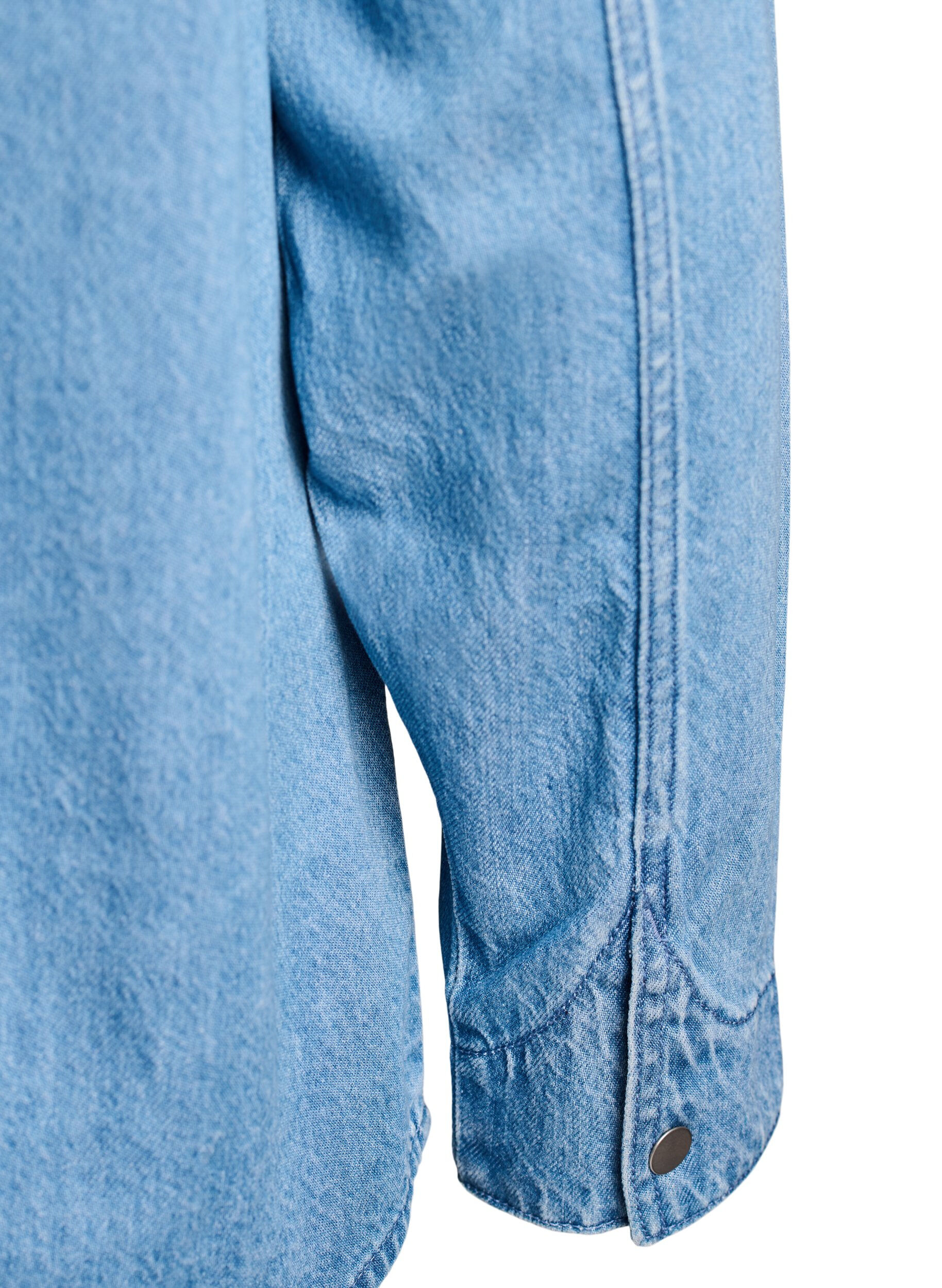 Zizzi Koszula jeansowa z kieszeniami na piersi, Niebieskie, Packshot image number 3