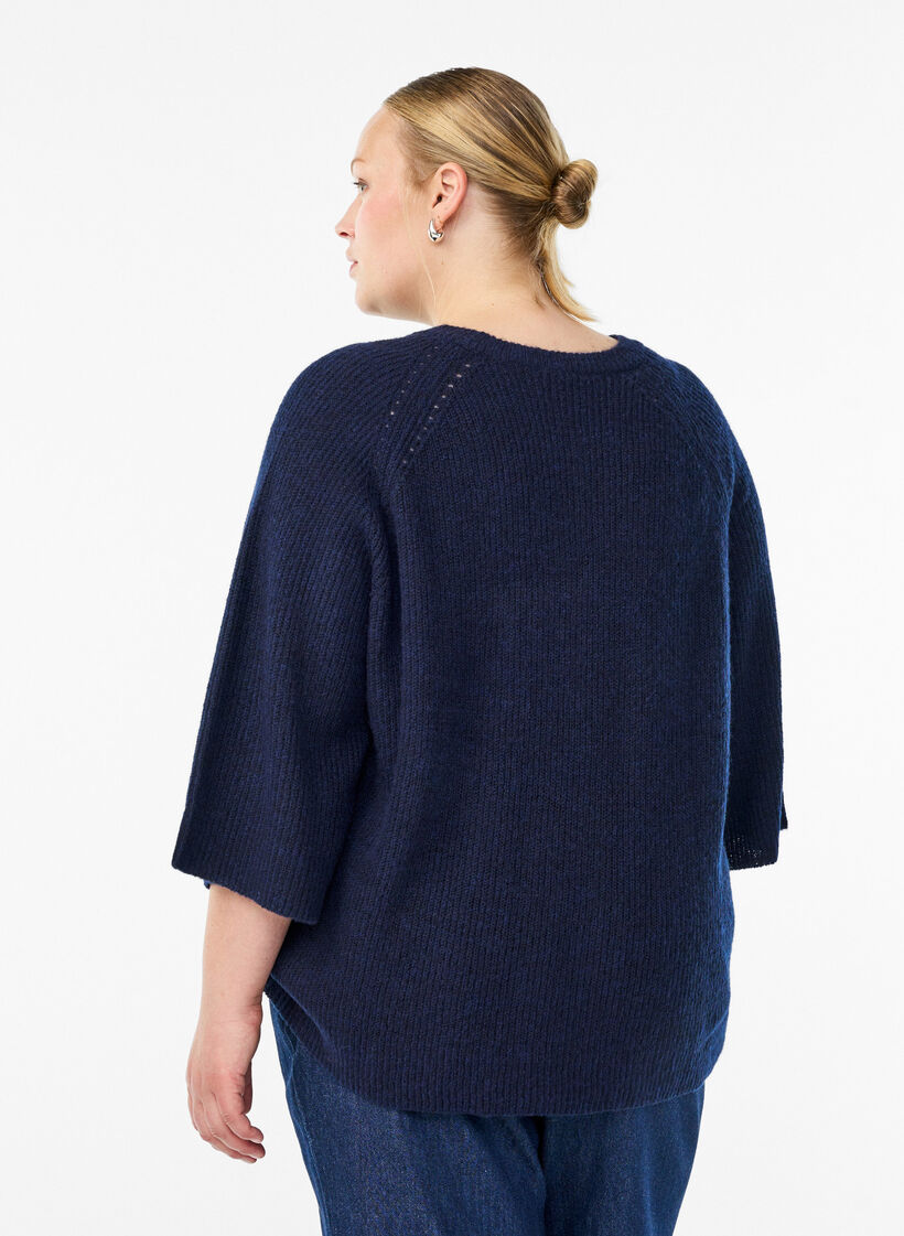 Prazkowany sweter z rekawami 3/4, Niebieskie, Model image number 2