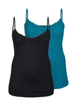 2-pack nocne koszulki ze sciagaczem, Black/Blue Coral, Packshot image number 0