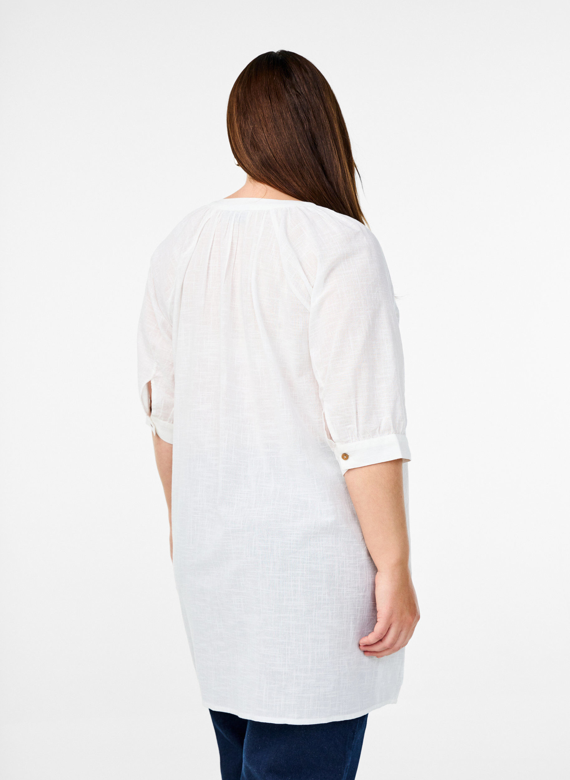 Zizzi Bawelniana tunika z dekoltem w serek, Biały, Model image number 2