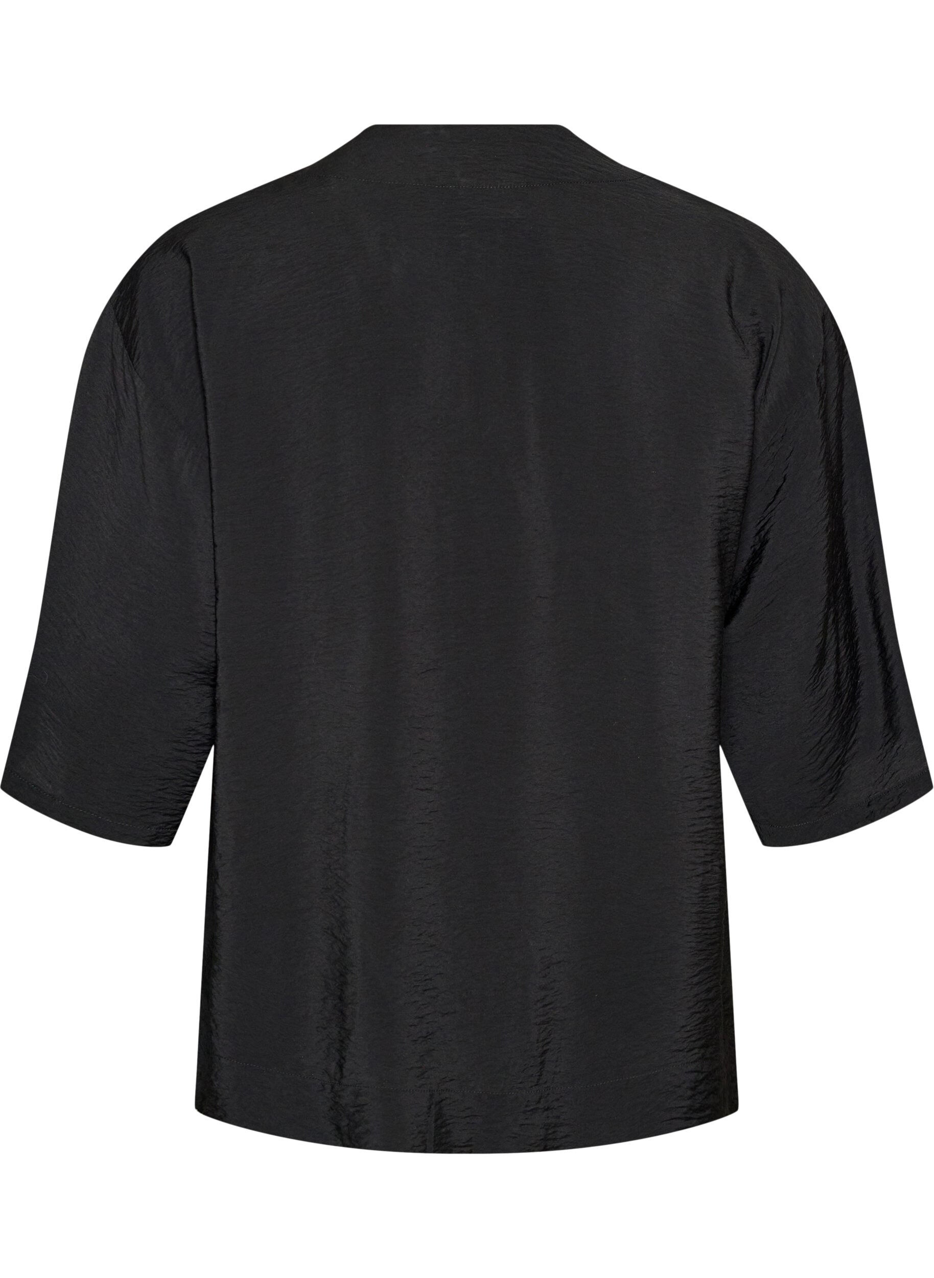 ZizziKr&oacute;tkie kimono z wiskozy z rekawami 3/4, Czarne, Packshot image number 1