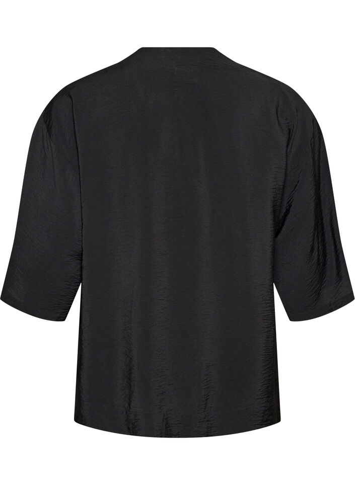 Kr&oacute;tkie kimono z wiskozy z rekawami 3/4, Czarne, Packshot image number 1