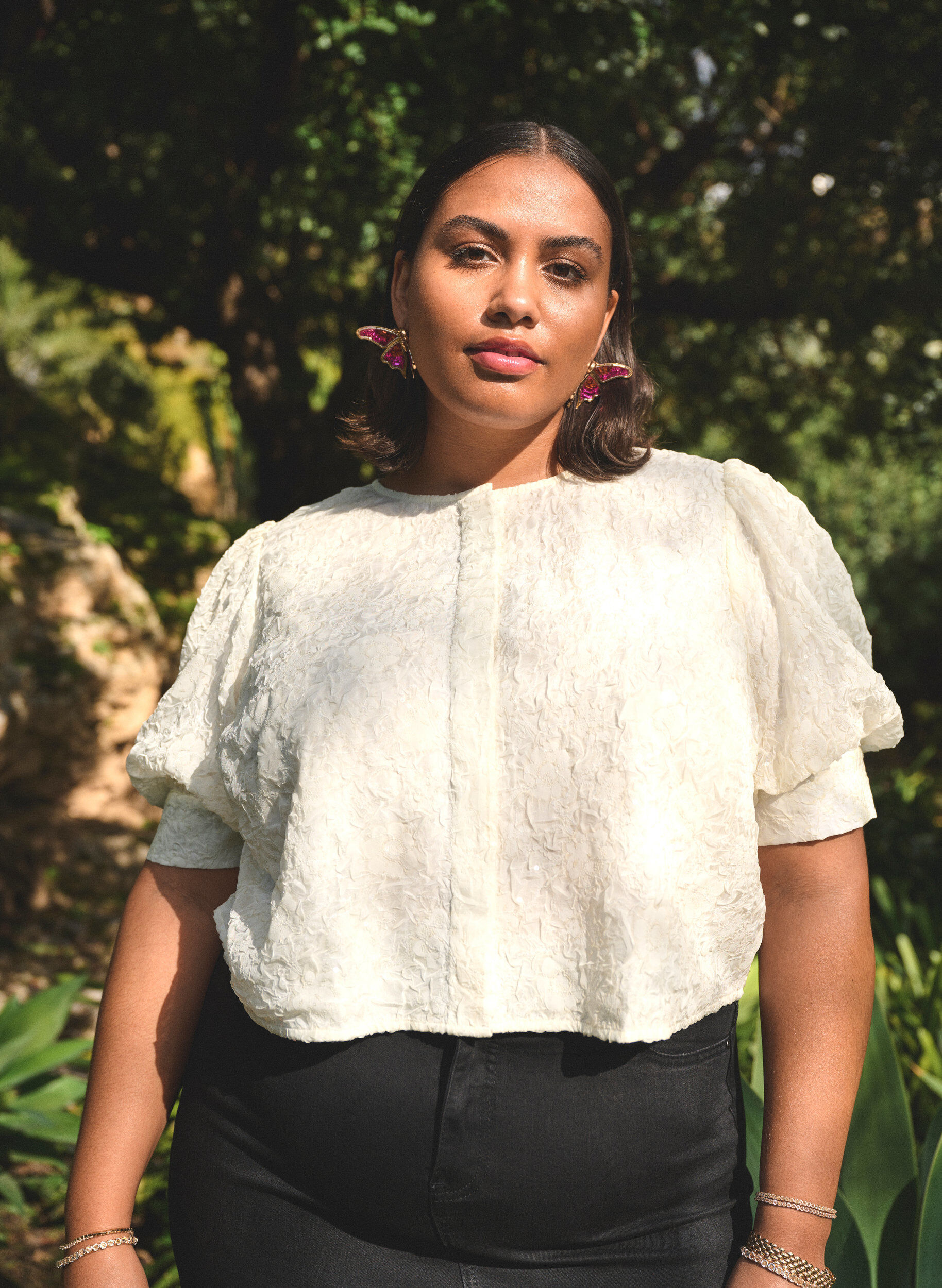 Zizzi Imprezowa bluzka z cekinami i rekawami 1/2, Biały, Image image number 0