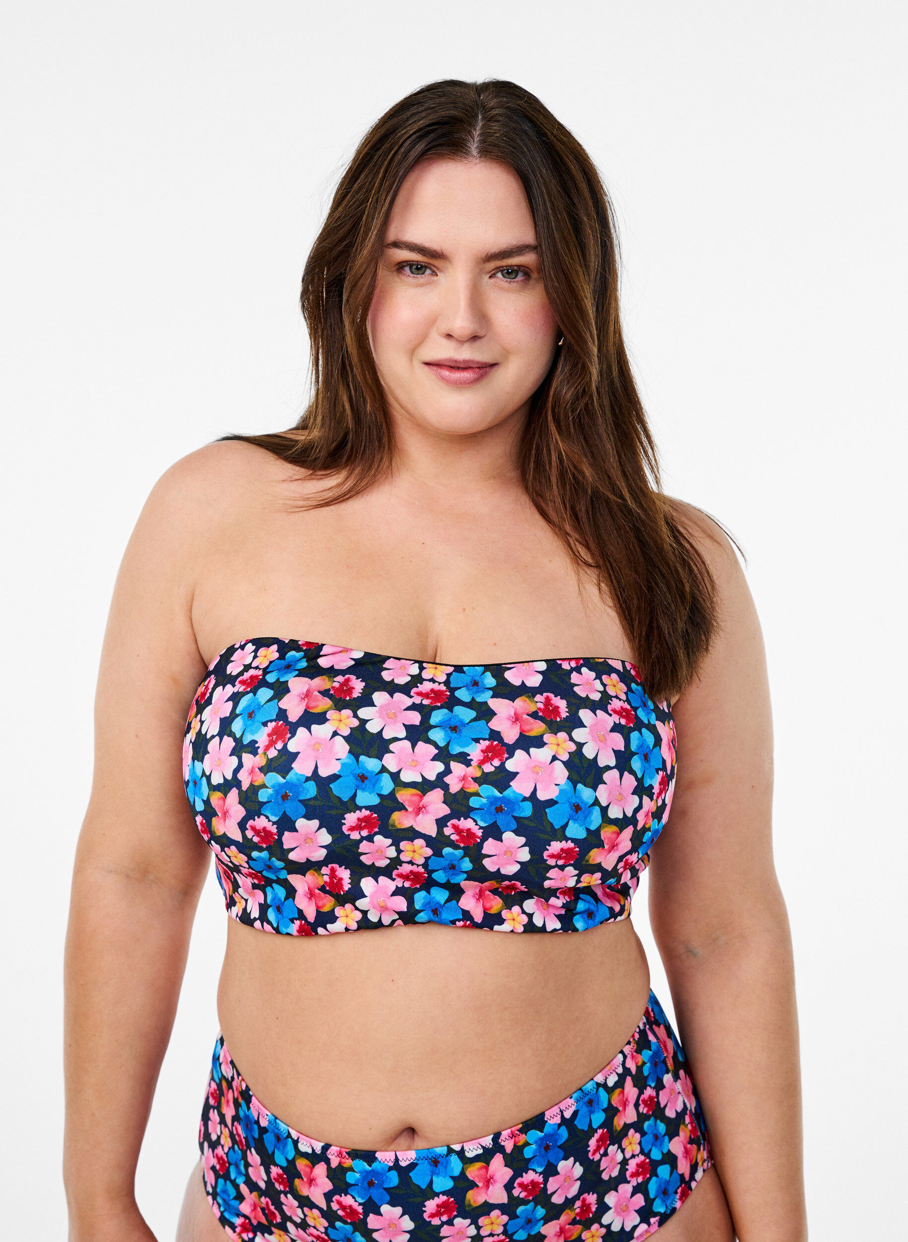 Zizzi Kwiatowy stanik od bikini typu bandeau, R&oacute;żowy, Model image number 0
