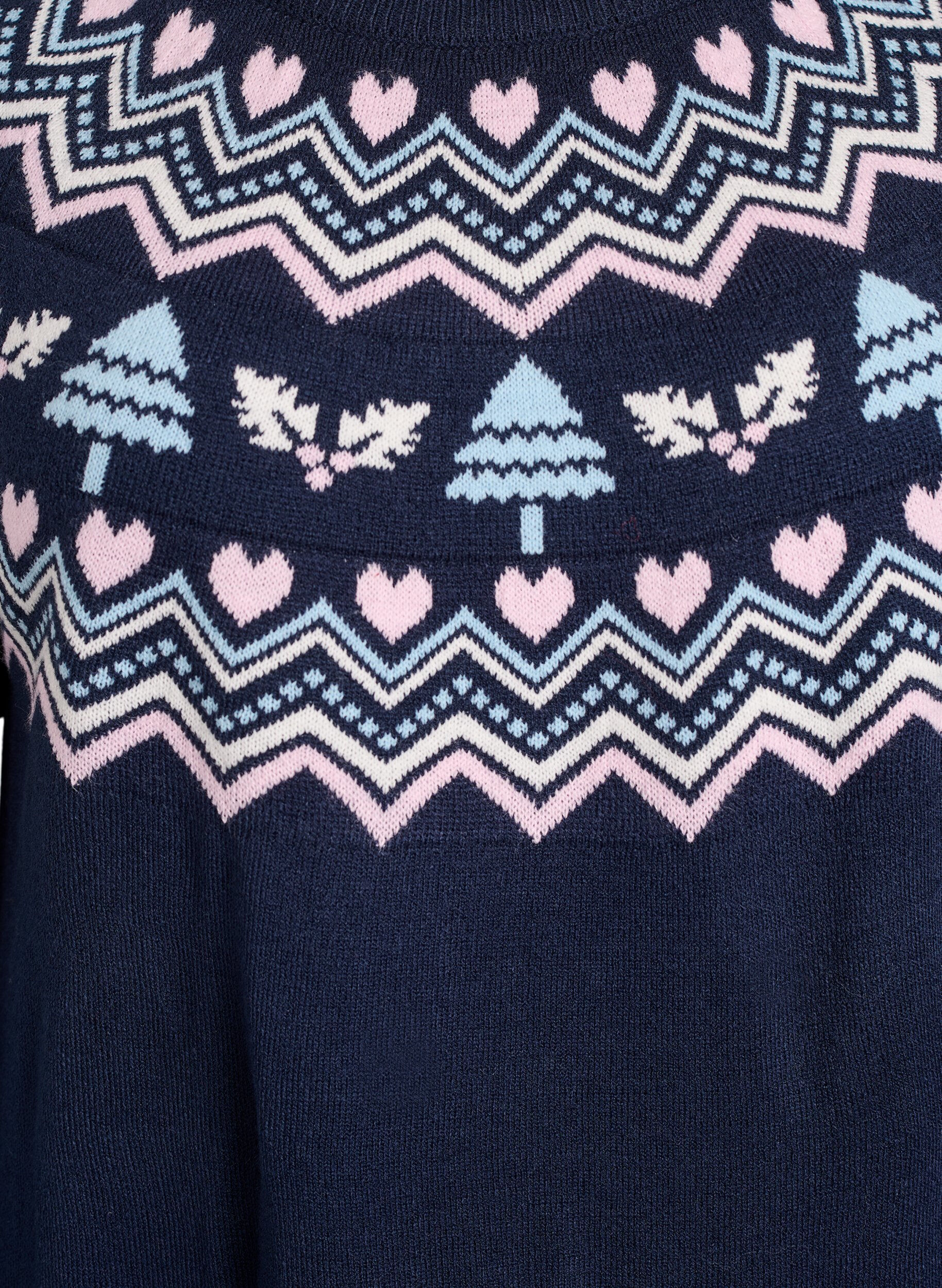 Zizzi Kr&oacute;tka dzianinowa sukienka z zakardowym wzorem i bozonarodzeniowymi motywami, Niebieskie, Packshot image number 2