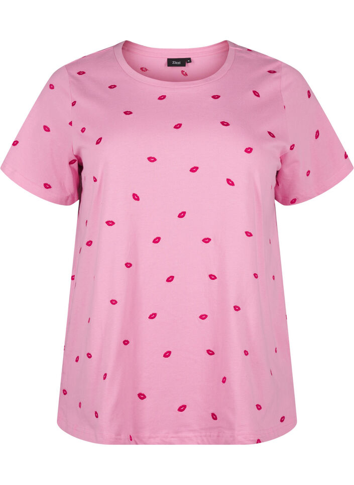 T-shirt z bawelny organicznej z wyszywanymi ustami, Rose Bl. Lips Emb. , Packshot image number 0