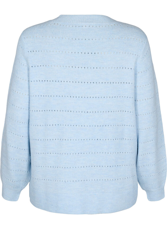 Dzianinowa bluzka z okraglym dekoltem i koronkowym wzorem, Cashmere Blue Mel., Packshot image number 1