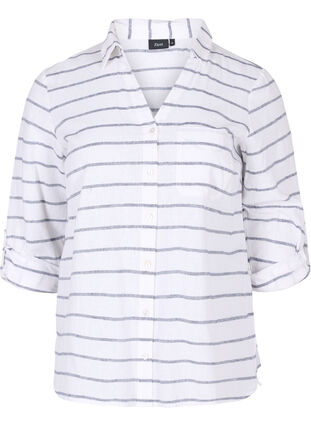 Bluzka z 3/4-length rekawami i guzikami, Navy Blazer stripe, Packshot image number 0