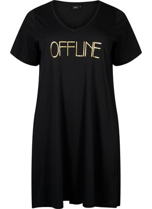 Koszula nocna z bawelny organicznej z dekoltem w szpic (GOTS), Black Offline, Packshot image number 0