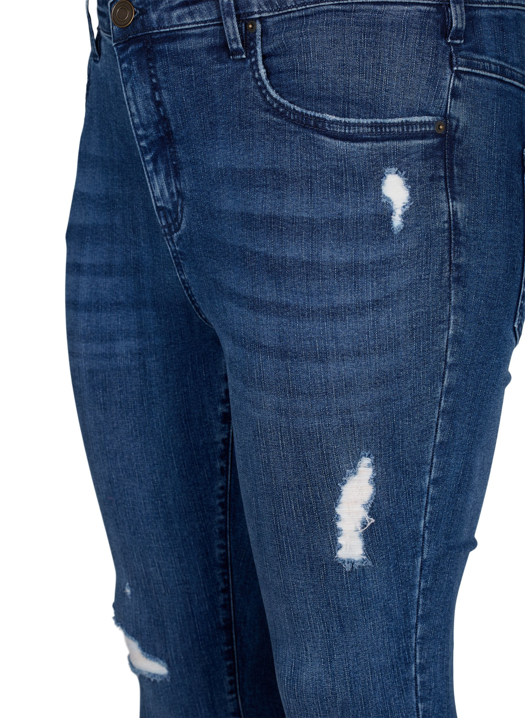 Zizzi Bardzo waskie jeansy Amy z&nbsp;przetarciami, Blue Denim, Packshot image number 2