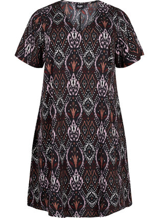 FLASH – sukienka z dekoltem w szpic i z nadrukiem, Black Rose Ethnic, Packshot image number 0